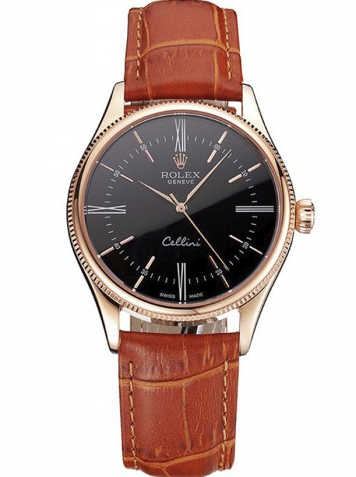 Superclone Rolex Cellini 38mm Black Dial REP016794